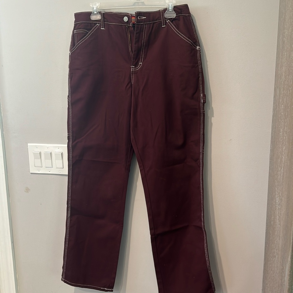 Dickies pants size 11/30 for women. Maroon with white threading